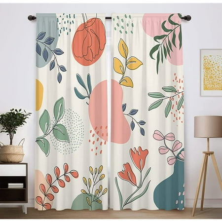 

Boho Abstract Leaves Window Curtain Beige Modern Minimalist Art Room Bedroom Nursery Toddler Home Office Decor Decorations Durable Fabric Machine Washable 82 in x 84 in
