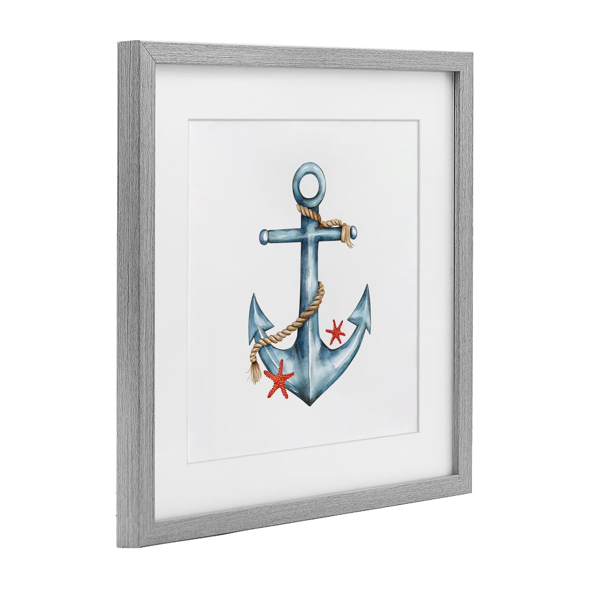 Stupell Industries Cute Sailor Anchor with Starfish Gray Framed Print Under Glass, design by LSR Design Studio
