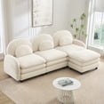 thumbnail image 3 of HUTWIFE 98.2" 3-Seater Teddy Velvet Couch, Beige White Modular Sofa with Ottoman, Curved Back & Lumbar Pillows, 3 of 8