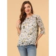thumbnail image 4 of BluCasual De GaCon Estampado Floral De Man3/4 Con Volantes PaMujer Beige S, 4 of 6