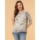 thumbnail image 4 of BluCasual De GaCon Estampado Floral De Man3/4 Con Volantes PaMujer Beige S, 4 of 6
