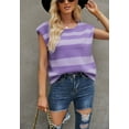 thumbnail image 2 of Striped Knit Sleeveless Sweater Tank Top Round Neck Transitional Style Purple Small, 2 of 5