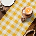 thumbnail image 3 of Spring Sunflowers Table Runner - 108 Inch Long Yellow White Plaid Farmhouse Rustic Cotton and Linen Blended Dress Scarves Farmhouse Table Runner for Kitchen Dining, Coffee Table, 13" x 108", 3 of 8