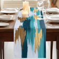 thumbnail image 3 of Modern Teal Green 36 Inch Table Runner, Abstract White Gold Oil Painting Farmhouse Dresser Scarf Cotton & Linen Tablerunner for Dining/Kitchen Island/Holiday Party Décor Small 13" x 36", 3 of 9