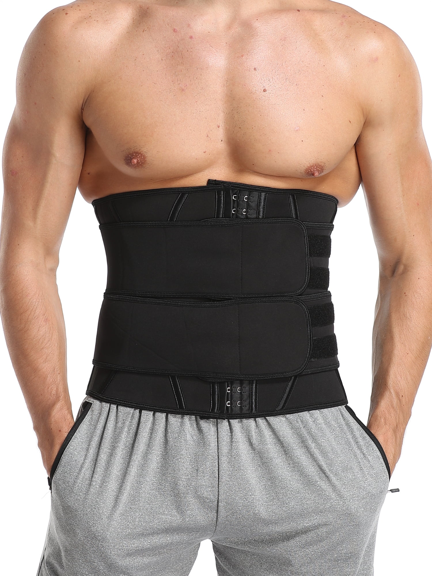 Sauna Waist Trimmer Belt Weight Loss Back Support Neoprene Snug Fit Belly Belt Sweat AB Belt with Adjustable Double Straps Wide Men Workout Waist Trainer 