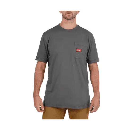 Milwaukee 605G-XL Men's X-Large Gray GRIDIRON Cotton/Polyester Short-Sleeve Pocket T-Shirt