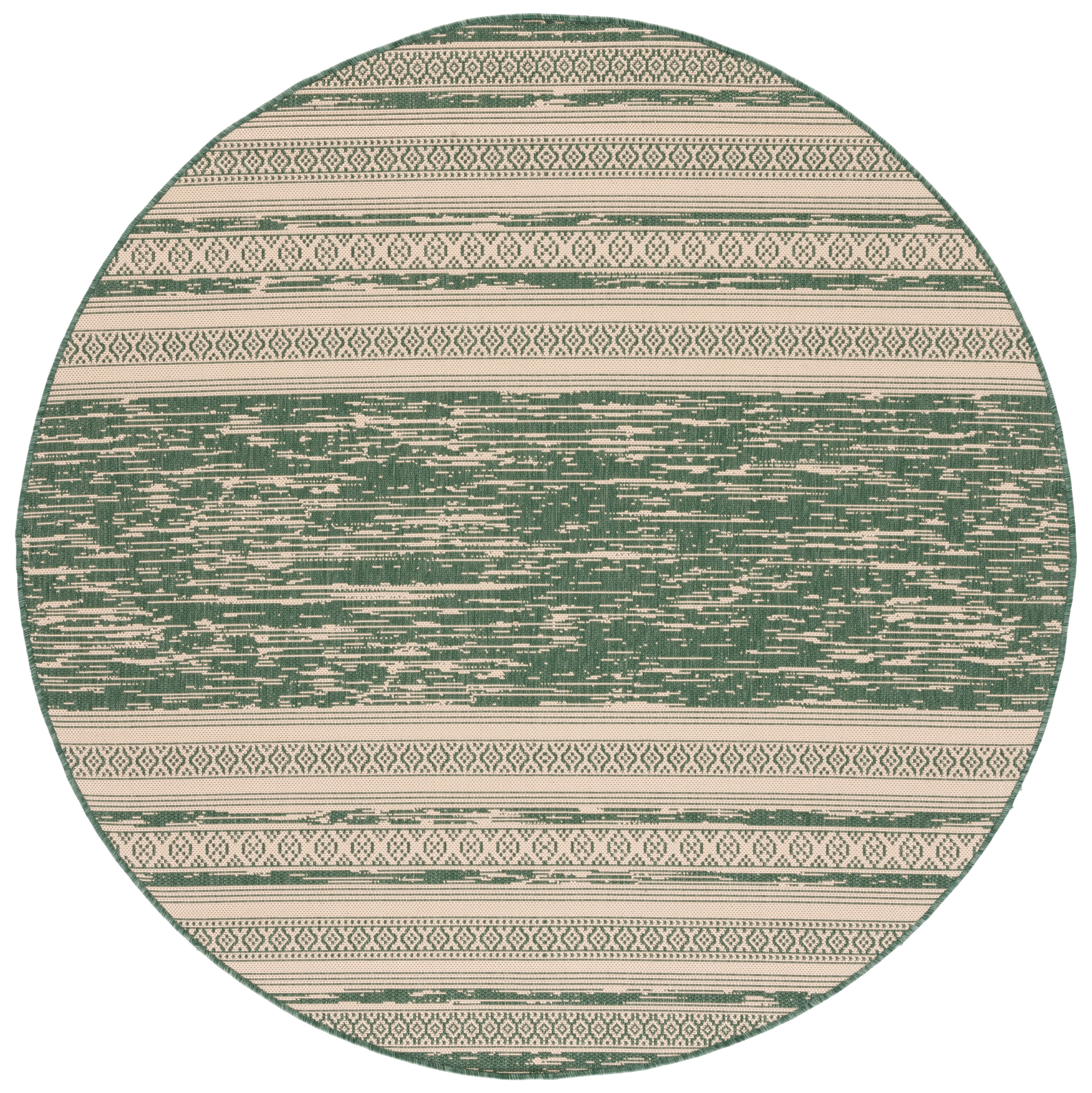 Safavieh Courtyard Galen Striped Indoor/Outdoor Area Rug, Dark Green/Beige, 6'7" x 6'7" Round