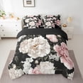 thumbnail image 2 of Manfei Retro Peony Twin Bedding Sets 7-Piece for Women Girls, Vintage Blossoms Bedding Comforter Set, Tropical Floral Sheet Sets, Pink Black Beige Bedroom Decor, 2 of 8