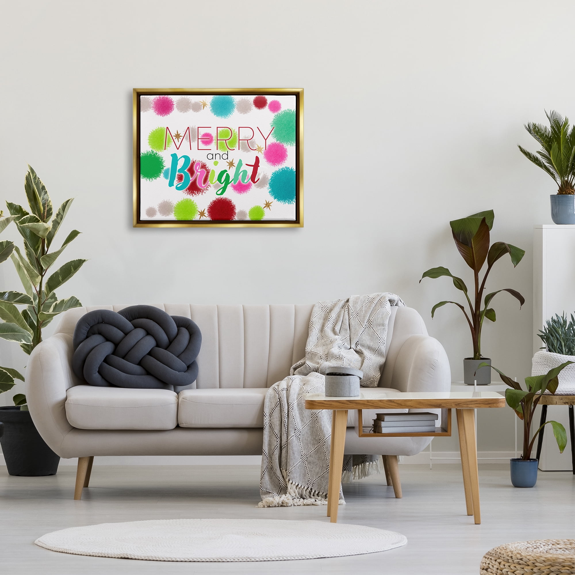 Stupell Industries Merry & Bright Bold Holiday Phrase Holiday Painting Gold Floater Framed Art Print Wall Art