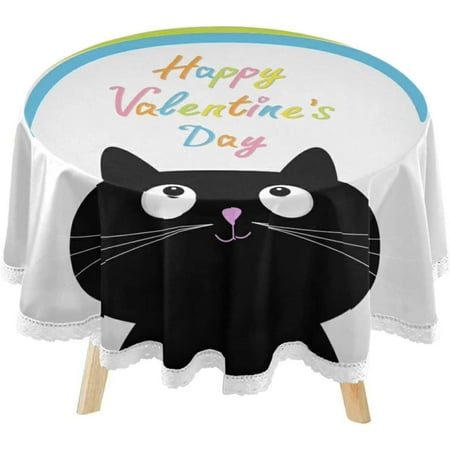 SKYSONIC Rainbow Cute Cat Round Tablecloth 60inch Indoor Wrinkle Free, Valentine's Day Circular Lace Table Cover Washable for Kitchen Dining Decor