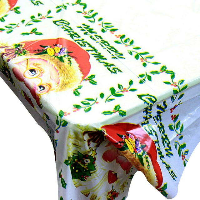 Christmas Table Cloth Letters Old Man Head cover letters image table Cartoon PVC Tablecloth Party Dinner Decoration