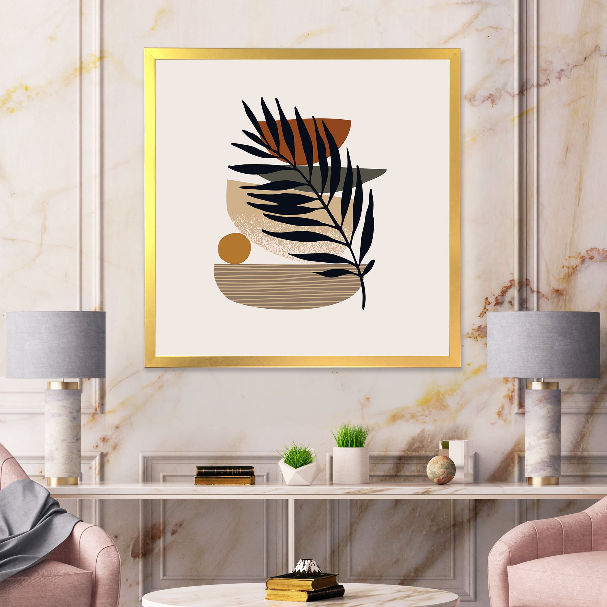 Designart 'Shapes and Tropical Leaf Silhouettes IV' Modern Framed Art Print