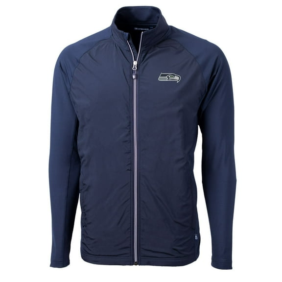 Men's Cutter & Buck College Navy Seattle Seahawks Big & Tall Adapt Eco Knit Full-Zip Raglan Jacket