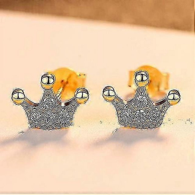 925 Sterling Silver Cute Princess Crown Stud Earrings For Women Sparkling Earrings Jewelry Party Accessories----Gold--Product code 71155 Gold