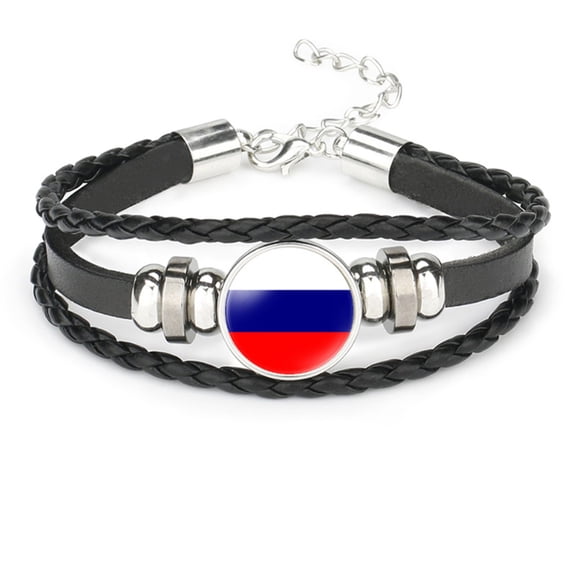Uijokdef Bracelet for Women Men Black Leather Bracelet ,European Flags