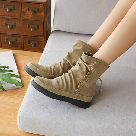 

Zunfeo Women Winter Boots- Solid Fashion Rollbacks Vintage Desert Boots Work Boots Christmas Gifts Clearance Khaki 7.5
