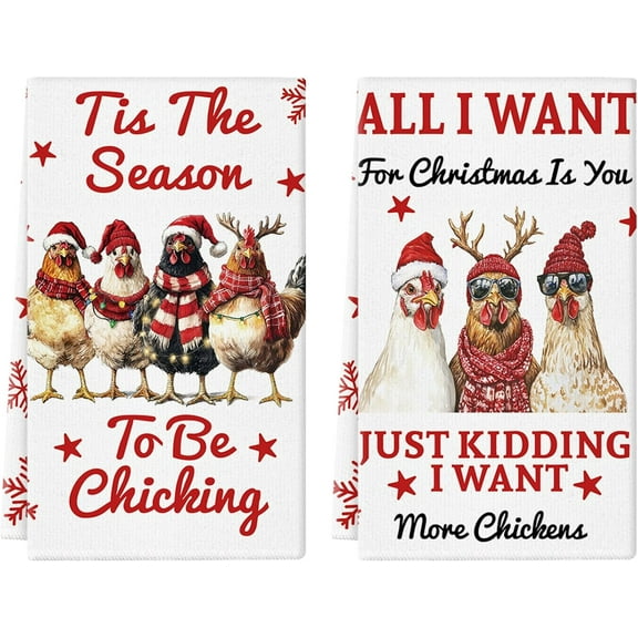 Christmas Kitchen Towels Chicken 18 x 26 Inch Set of 2 Dish Towels Hand Towels for Winter Holiday Home Indoor Bathroom Party Dining Decor Gifts