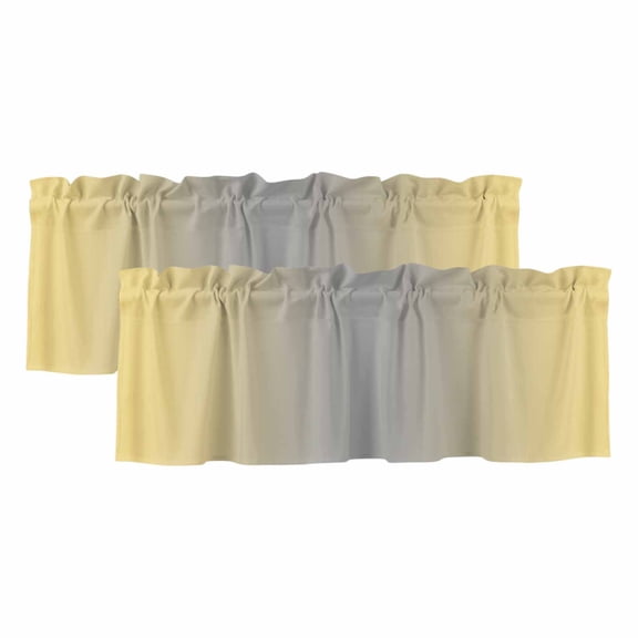 2 Pack Ombre Valance for Window Lemon Yellow and Grey Gradient Kitchen Valance Rod Pocket Short Curtain Topper Decorative Window Treatment for Living Room Bedroom 60"x18"