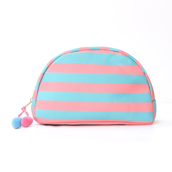 Portable Makeup Bag, Small Cosmetic Organizer for Travel, Stripe Seashell Storage Pouch, Lightweight Toiletry Bag for Women, Compact Travel Pouch
