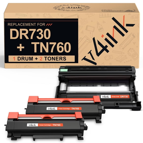 v4ink Compatible DR730 Drum and TN760 Toner Cartridge Set Replacement for Brother DR730 TN760 TN730 (1 Drum+ 2 Toner) for Brother HL L2350DW L2370DW