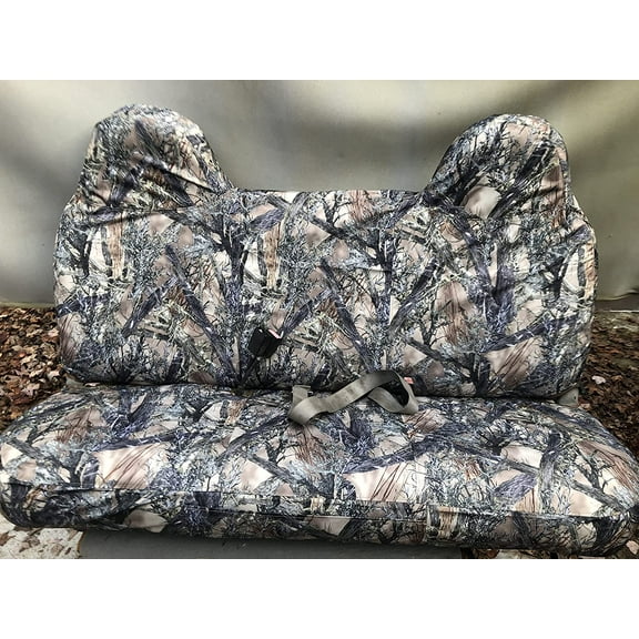 F236 Ford F250-F350-F450-F550 Super Duty truck. Front solid bench seat with molded headrests exact fit custom seat covers. In Camo Endura