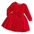 thumbnail image 2 of HOMADLES Kid Girls Long Sleeve Dress Bow Crewneck Fashion Girls Party Performance Sequin Mesh Long Dress Soft Flowy Tiered Sundresses Dress Red 9 T, 2 of 9