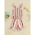 thumbnail image 4 of Bslissey Toddler Baby Girls Summer 2Pcs Outfits Striped Print Sleeveless Shirred Cami Tops + Elastic Waist Frill Trim Shorts 6M 12M 18M 24M 3T 4T Kids Casual Shorts Sets, 4 of 8