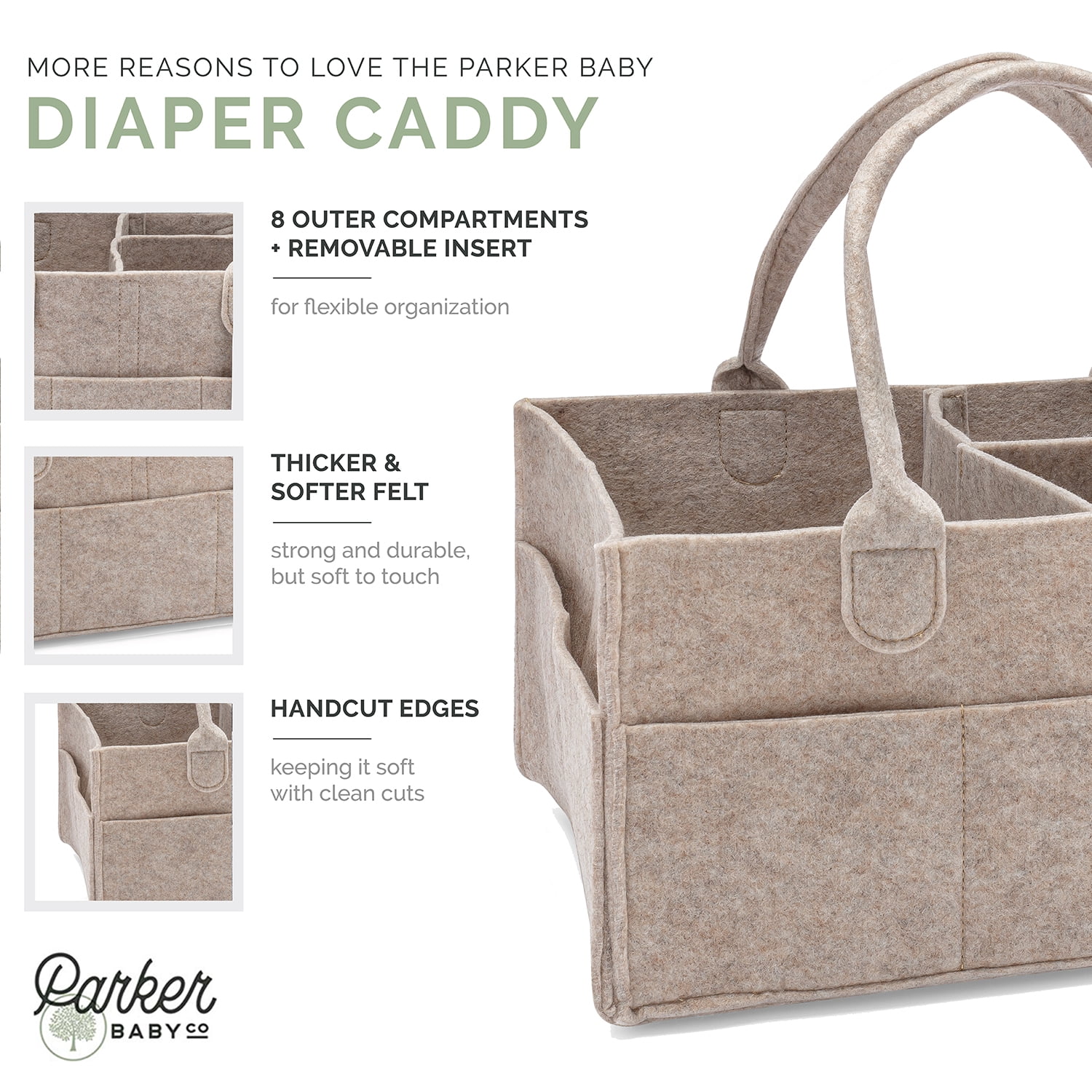 Parker Baby Co. Felt Diaper Caddy - Regular Nursery Organizer with Removable Dividers - Oatmeal