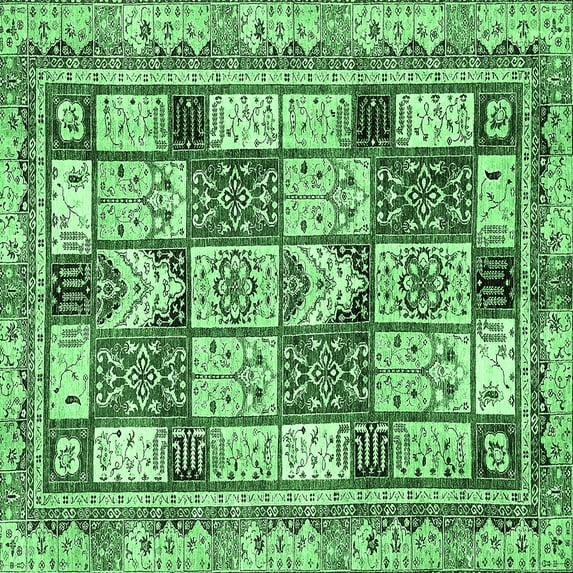 Ahgly Company Indoor Square Abstract Emerald Green Modern Area Rugs, 6' Square