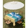 thumbnail image 3 of Outdoor Tablecloth with Umbrella Hole, Ocean Beach Spillproof Waterproof Outdoor Table Cover, Blue Sea Shoreline Coconut Coastal Palm Tree Patio Tablecloths for Party/Garden/Picnic, Square 54"x54", 3 of 9