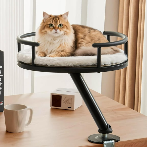 Cat Desk Bed - 360°Rotation, Cat Bed for Indoor Pet Supports 42 lbs, Elevated Desk Pet Perch for Work, Desktop Attachment Perch for Home Office, Cat's Beds Kitten Furniture Accessories