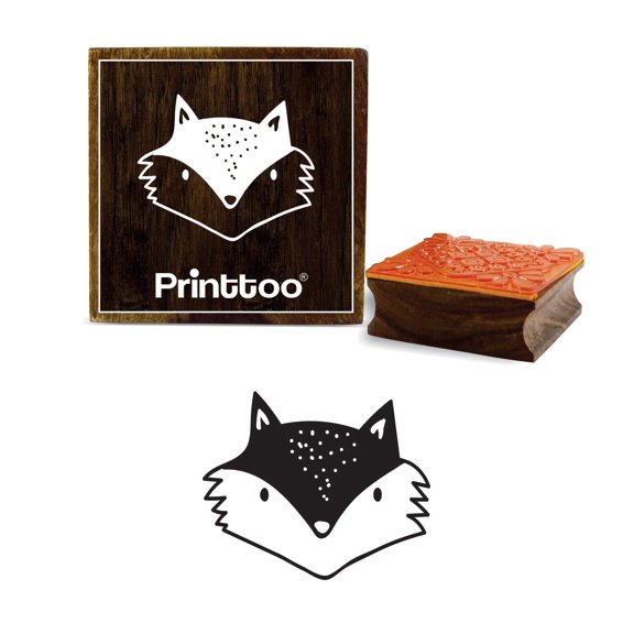 Printtoo Cartoon Fox Face Design Square Wooden Rubber Stamp Scrap- booking-2 x 2 Inches