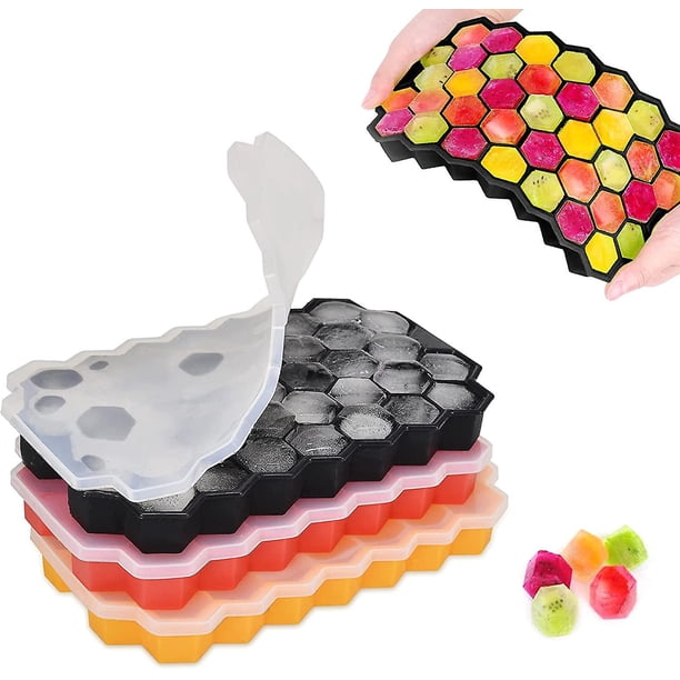 Bac A Glacon Silicona 4 piezas Bac Avec Couvercle Amovible 148 bloques Bandeja de hielo, Gla & ccedil; en Whisky D & eagudo; moulage Facile Pour Nourriture B & eacute;b & ea Feliz Sencillez