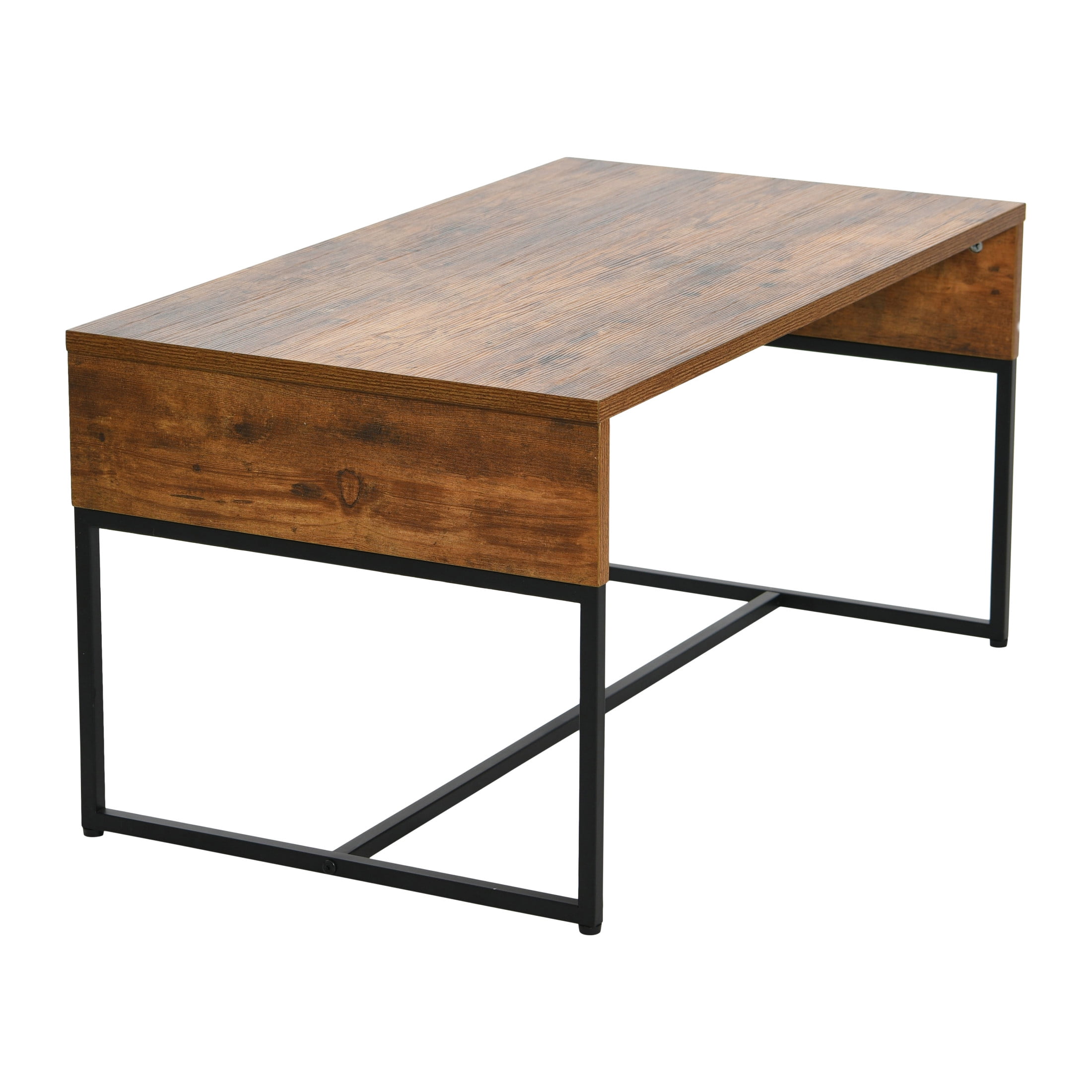 Household Essentials Wrap Rectangular Coffee Table Rustic Hickory Wood Grain and Black Metal