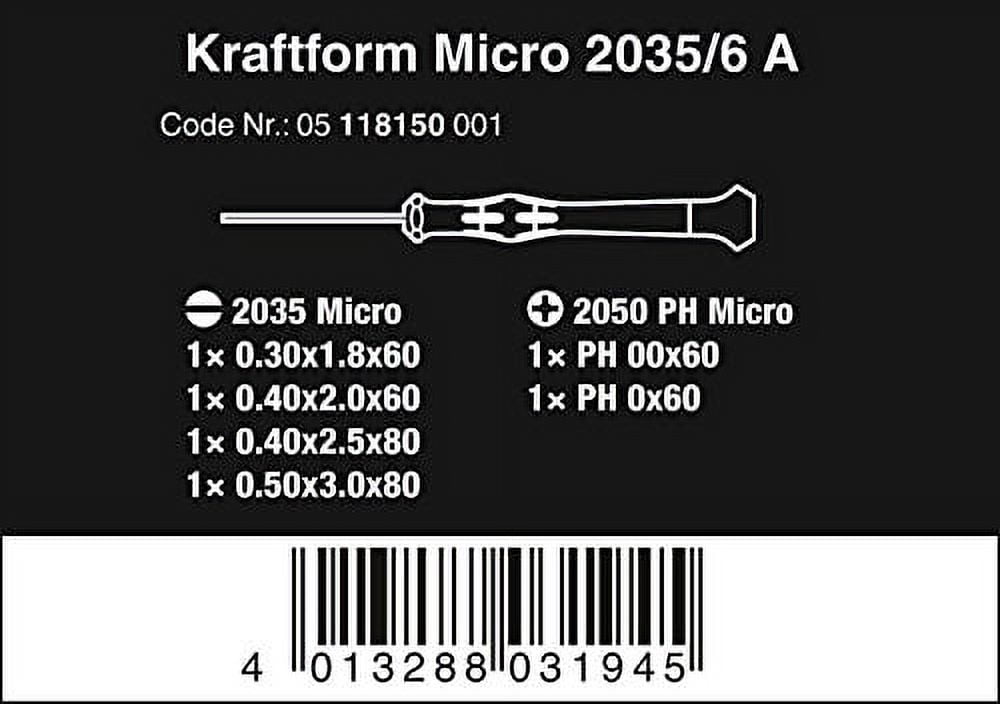 Wera 118150 Kraftform Micro Slotted/Phillips Precision Screwdriver Set + Rack