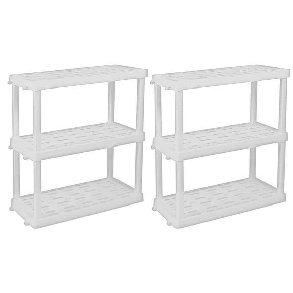 Hyper Tough Plastic Storage Shelves 3-Tier 37.80"H x 17.75"D x 36"W 2-Pack White-450 lb Total Capacity