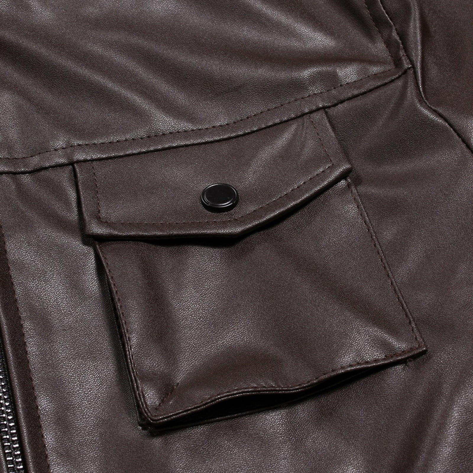 HWRETIE Men's Leather Plus Fleece Motorcycle Jacket Warm Winter Leather Coat Casual Outwear Stylish Protective Outerwear