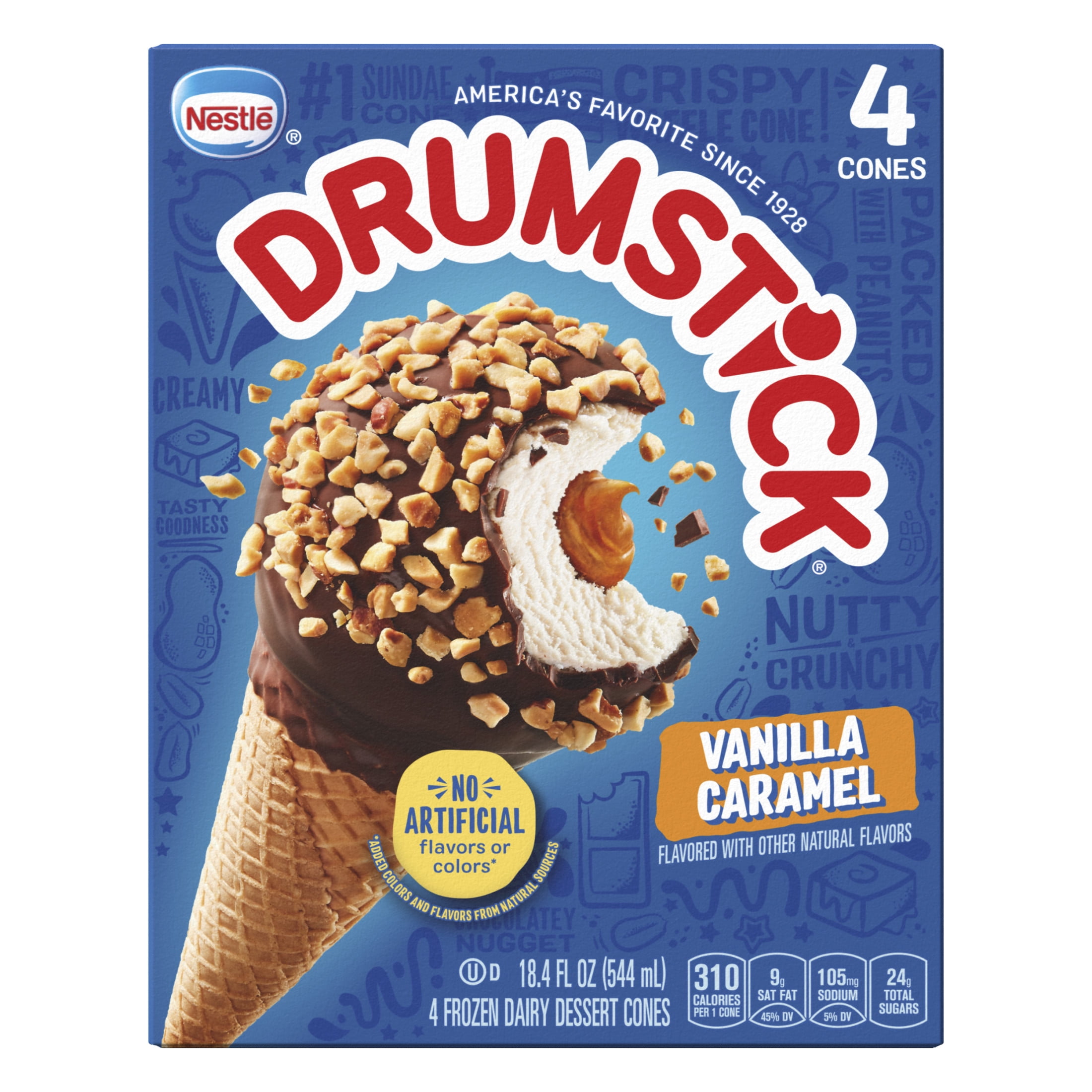 Drumstick Vanilla Caramel Sundae Cones, Kosher, 4 Count