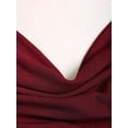 thumbnail image 4 of Burgundy Womens Backless Ruched Bodycon Mini Dress With Goldtone Ornamental Chain Plunging Neckline Spaghetti Strap, 4 of 6