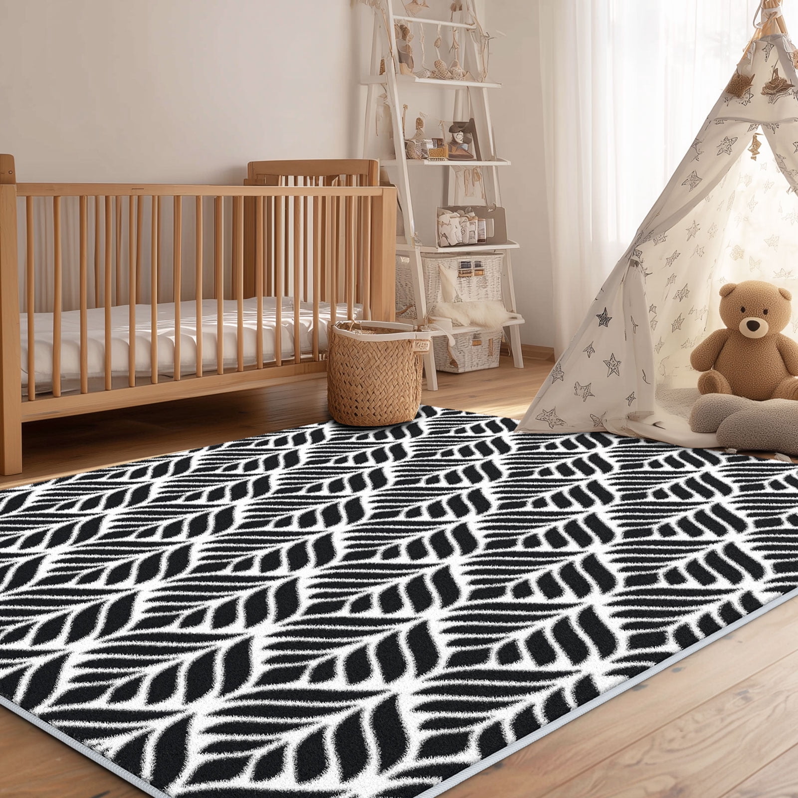 Curtilage 4'x6' Washable Area Rugs for Living Room, Non-Slip Abstract Indoor Rugs, Soft Low Pile Stain Resistant Carpet for Nursery, Entryway
