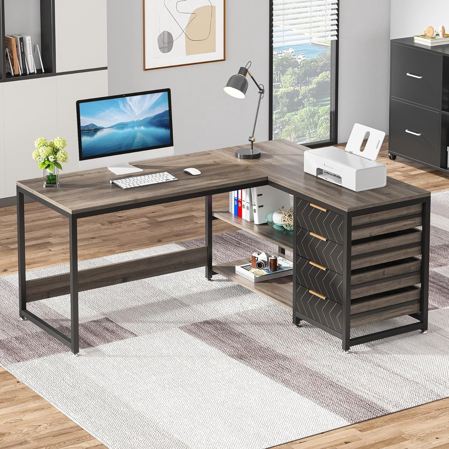Tribesigns L Shaped Computer Desk, 59" Modern Reversible Office Corner Desk for Home Office, Gray