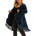 thumbnail image 4 of Agnes Orinda Women's Plus Size Cardigan Ruffled Asymmetric Open Front Long Velvet Jackets 1X Dark Blue, 4 of 6