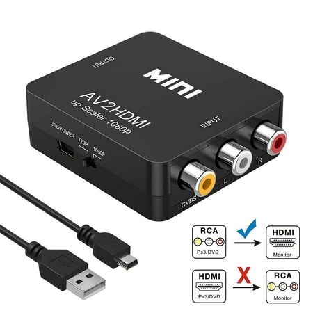 RCA to HDMI, Coolmade 1080P Mini RCA Composite CVBS AV to HDMI Video Audio Converter Adapter Supporting PAL/NTSC with USB Cable for PC Xbox PS4 PS3 TV STB VHS VCR Camera DVD