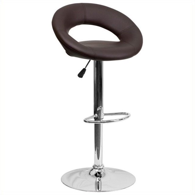 Bowery Hill Adjustable Faux Leather Rounded Back Bar Stool in Brown