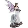 thumbnail image 2 of Fantasy Purple Winged Fairy Diana with Alpha Snow Direwolf Wolf Statue 10"H, 2 of 7