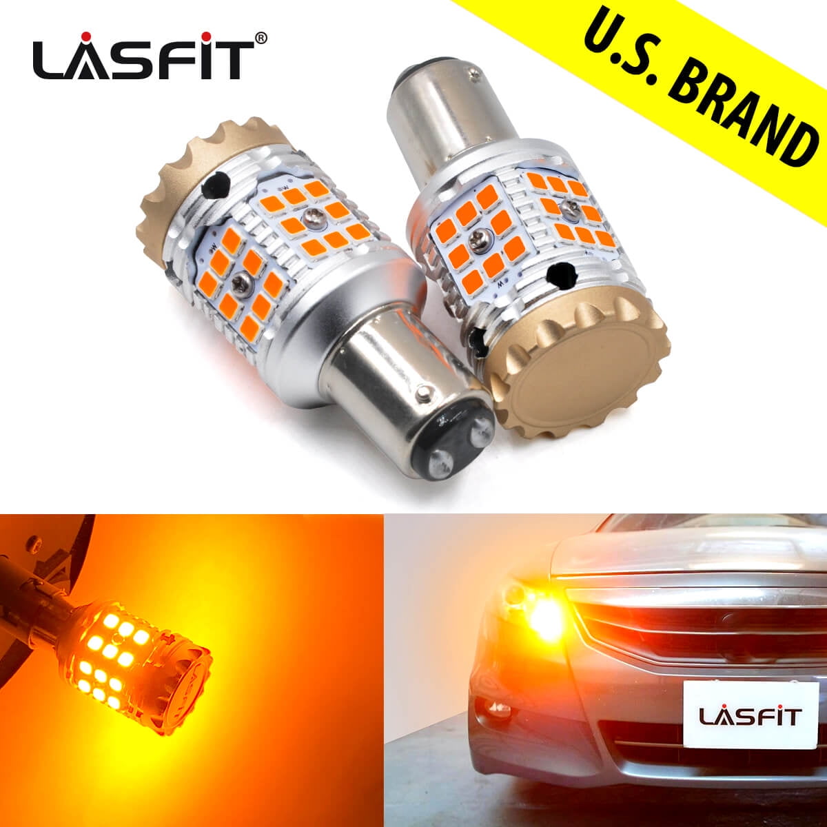 LASFIT Amber 1156 LED Rear Blinker Turn Signal Light No Hyper Flash Canbus BA15S 