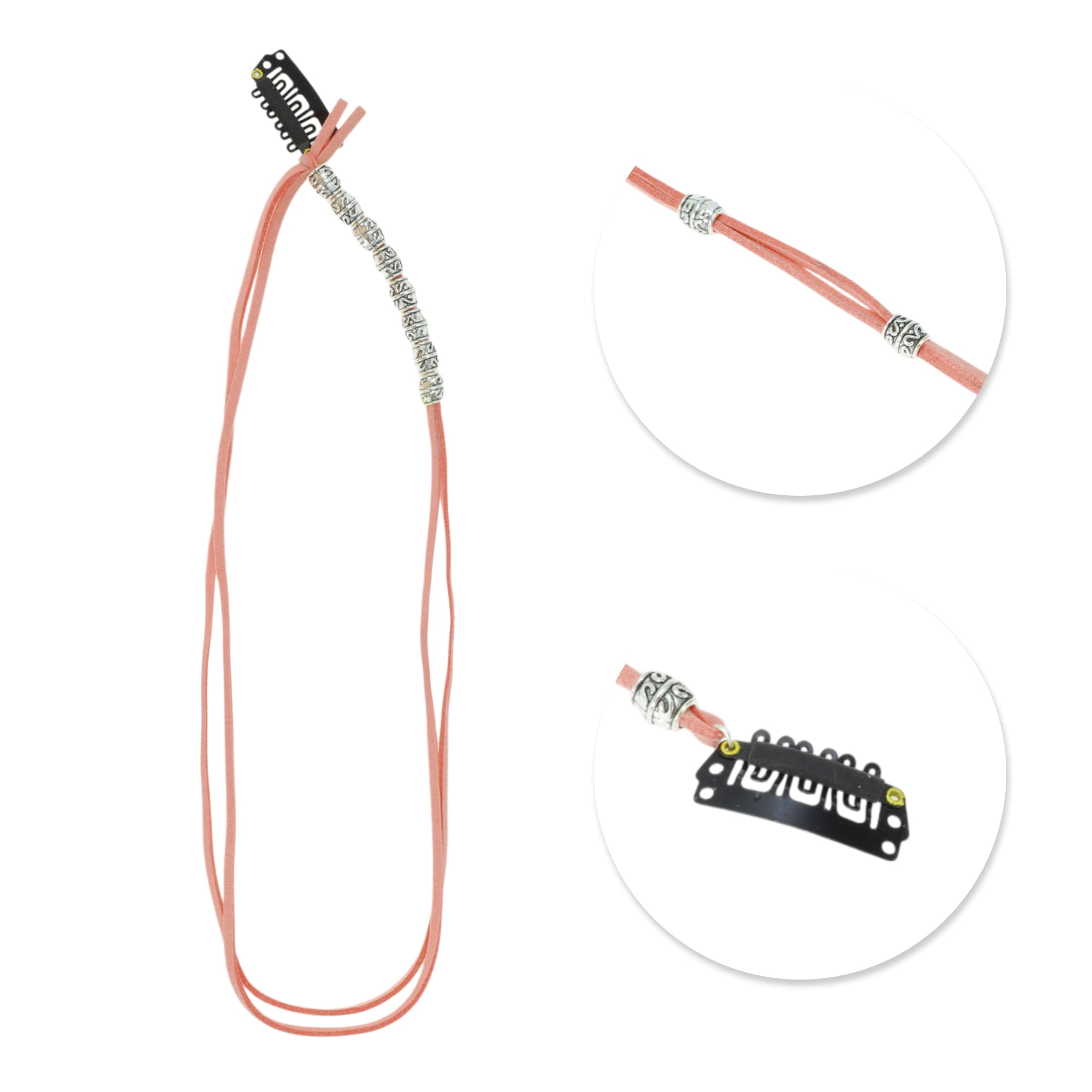 Unique Bargains Elegant Eight Beads Braided Hair Chain 1Pc Orange Red