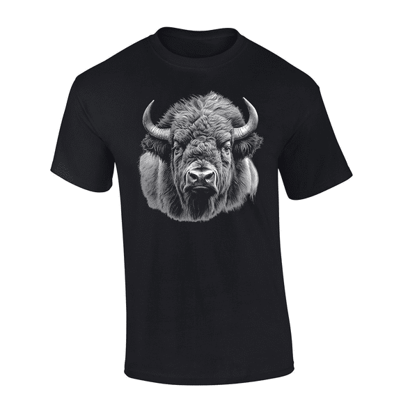 Trenz Shirt Company Men’s Graphic Short Sleeve T-Shirt - Bison Portrait Design-Black-large