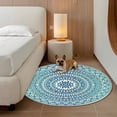 thumbnail image 3 of Turquoise Boho Round Area Rug 3.3 FT, Non Slip Small Entryway Kitchen Mat, Retro Ethnic Teal Geometric Aesthetic Washable Soft Circular Rug Non-Shedding Door Mat for Bathroom Playroom Kids Room, 3 of 9
