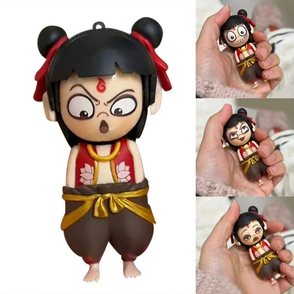 Magic Face-Changing Nezha Figurine - 4 Switchable Expressions, Ne Zha Decorative Figurines, Chinese Mythological Collectible Toy for Movie Fans & Kids Gifts & Desk Decor